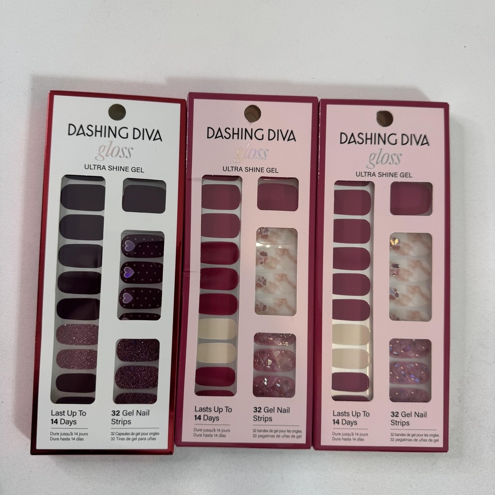 Dashing Diva Gloss Gel Nail Strips 3pk Berry Bloodstone Innocent Flirting Set